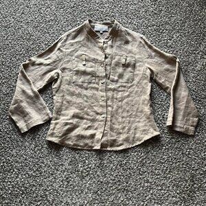 Vintage Emil Rutenberg Blouse Womens Med Tan Cottagecore 100% Linen Boho Vibe